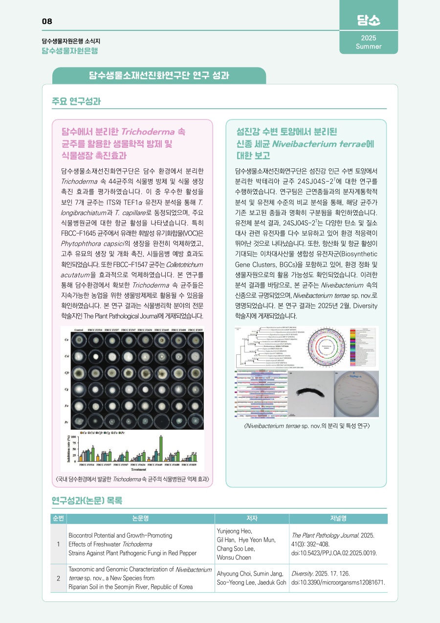 담수생물소재 선진화연구단 연구성과